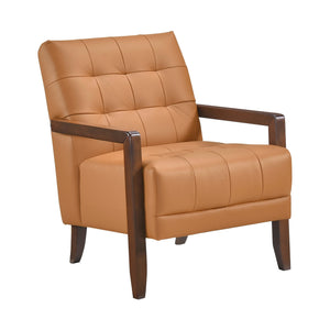 English Elm Modern Tufted Leather Accent Chair with Walnut Wood Frame, Upholstered Seat, Compact Stylish Design Orange 28 L x 21 W x 25.75 H B011P271928