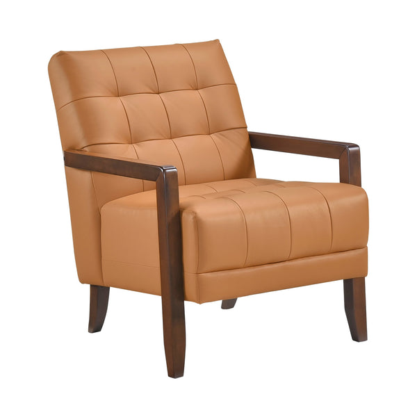 English Elm Modern Tufted Leather Accent Chair with Walnut Wood Frame, Upholstered Seat, Compact Stylish Design Orange 28 L x 21 W x 25.75 H B011P271928