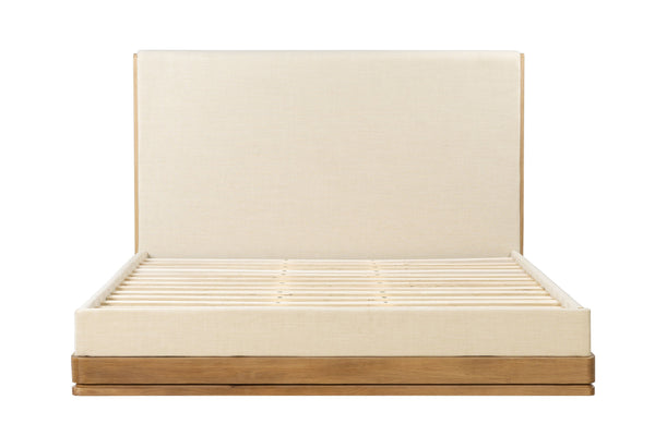 English Elm Zoey Queen Bed Wire-brushed Oak Veneer and Upholstered Headboard for Modern Bedroom B2756S00023