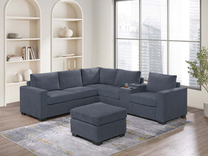 English Elm Modern Fur-Like Corduroy Sectional Sofa Set with USB Console, Ottoman & Plush Pillows for 5 Guests Dark Gray 12 L x 23 W x 33 H B011S01750