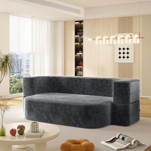 English Elm 78.7" Modern Foldable Corduroy Sofa Bed with 2 Plush Pillows, 2-in-1 Convertible Sleeper and Blanket DARK GREY W3219P317386