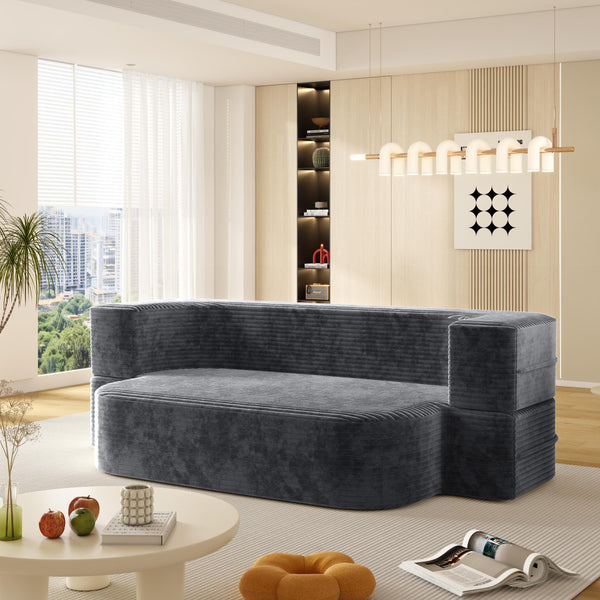 English Elm 78.7" Modern Foldable Corduroy Sofa Bed with 2 Plush Pillows, 2-in-1 Convertible Sleeper and Blanket DARK GREY W3219P317386