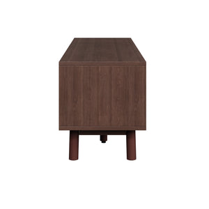 English Elm Wood TV Stand for 75" TVs with Rattan Drawers, Soft-Close Doors, Drop-Down Storage, Waterproof Finish N710P257619P