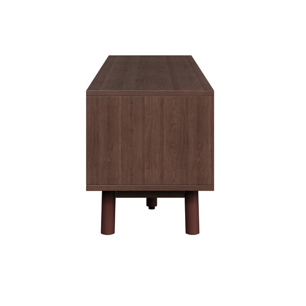 English Elm Wood TV Stand for 75" TVs with Rattan Drawers, Soft-Close Doors, Drop-Down Storage, Waterproof Finish N710P257619P