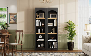 English Elm On-Trend Free Standing 5 Tier Bookshelves Set Of 2 - Rustic Two-Tone Storage Cabinet For Any Room N721P245734B