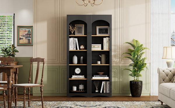 English Elm On-Trend Free Standing 5 Tier Bookshelves Set Of 2 - Rustic Two-Tone Storage Cabinet For Any Room N721P245734B