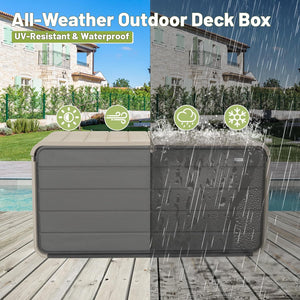 English Elm Resin 160 Gallon Deck Box - Heavy-Duty Waterproof Outdoor Storage Bench with Lockable Lid, Gray W1859P385057