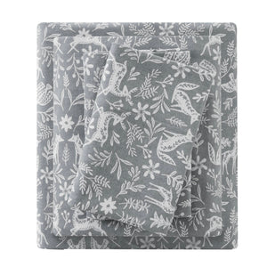 English Elm 4 Piece King Flannel Sheet Set - 100% Cotton Sage Winter Fauna Print For Cozy, Stylish Comfort B035P381339