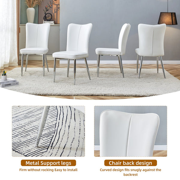 English Elm Table Set Extendable Round to Oval Wood Grain Top with Four White Pu Dining Chairs W1151S03962