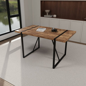 English Elm 55 Inch Industrial Farmhouse Dining Set with Mdf Top Four Pu Leather Cushion Chairs W2189S00935
