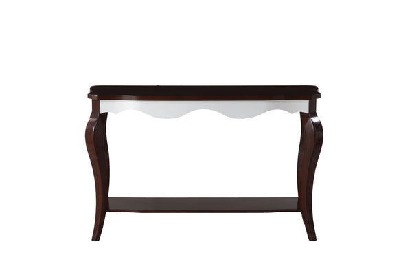 English Elm Mathias White and Wood Finish End Table with Birch Veneer Poplar Frame for Timeless Contrast and Storage Walnut 51 L x 20 W x 8 H B2726P244380