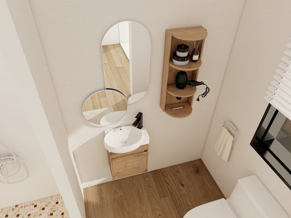 English Elm Soft Close Wall Mounted Bathroom Vanity with Ceramic Vessel Sink and Storage Rack W999S00488
