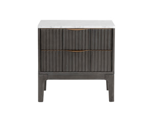 Sunpan Keldon Modern Nightstand: Sleek Acacia Wood with White Marble Top, Two Soft-Closing Drawers, Unique Design