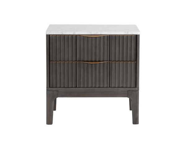 Sunpan Keldon Modern Nightstand: Sleek Acacia Wood with White Marble Top, Two Soft-Closing Drawers, Unique Design