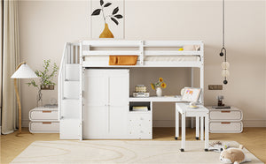 English Elm Queen Murphy Bed with Integrated Desk Cabinet Shelves Space Saving Studio Solution White N708S00013K