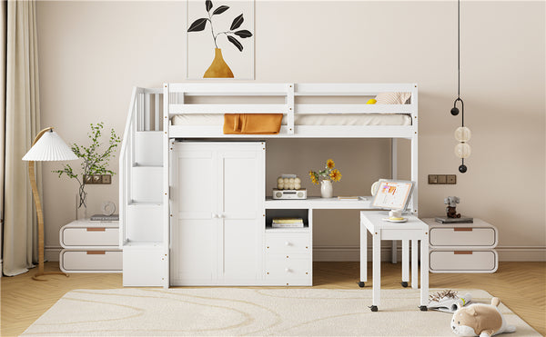 English Elm Queen Murphy Bed with Integrated Desk Cabinet Shelves Space Saving Studio Solution White N708S00013K
