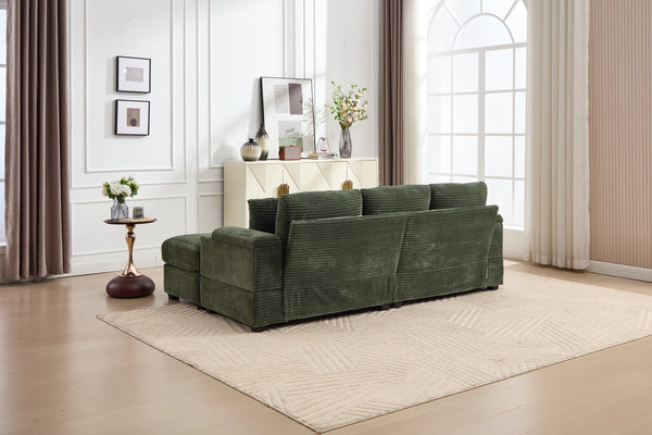 English Elm combination Modular Corduroy Sectional with Usb Charging Deep Foam Seats Green W2120S00013