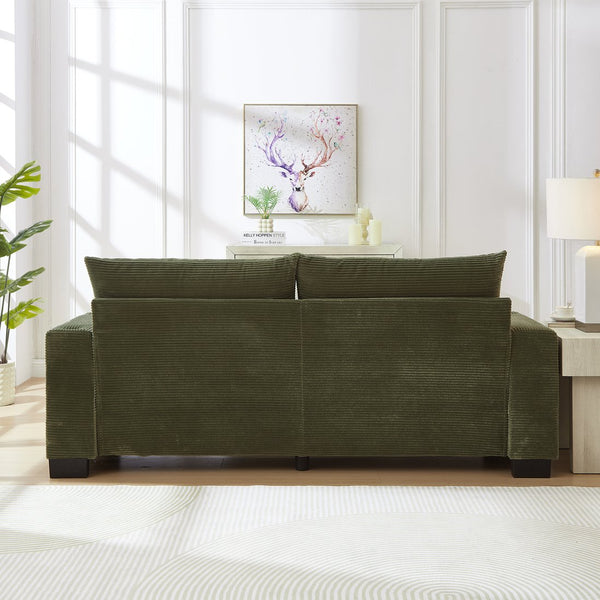 English Elm 78"corduroy Plush Three Seat Sofa with Usb Ports Cup Holders Deep Cushions Apartment Green W3705P455917