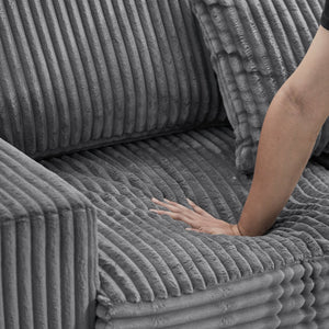 English Elm 93" Sectional Sofa L-Shaped Upholstered Corduroy 3-Seater with Reversible Chaise, Solid Wood Frame, Plush Coil-Foam Cushions Grey W1097S00222