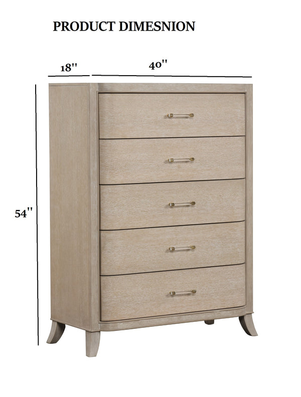 English Elm Transitional Oak Veneer Chest Dovetail Drawers Acrylic Hardware Felt Lined Bedroom B2741P370417