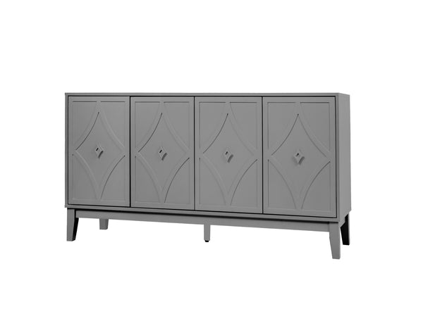 English Elm 4 Door Sideboard Buffet with Hand Carved Geometric Panels Black Oak Finish Raised Legs W688P359831
