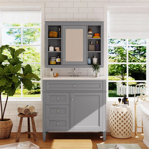 English Elm 36'' Bathroom Vanity With Medicine Cabinet - Modern Grey Storage Solution With Soft-Closing Design SW000134AAE-3
