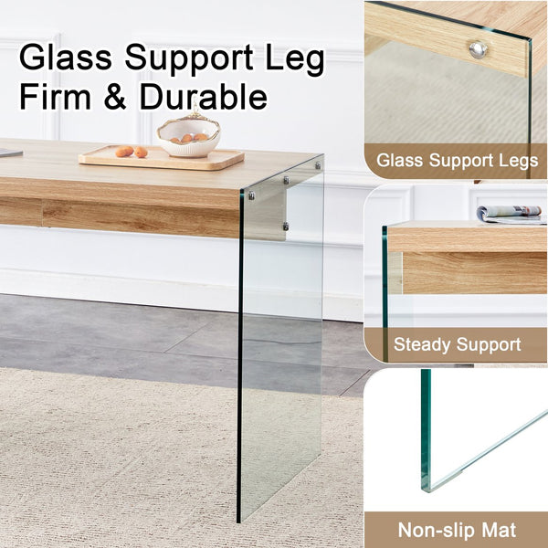 English Elm The MDF and Glass Coffee Table with Wood Grain Top, Tempered Glass Sides, Anti-Slip Pads, 47.2" x 27.5" W1512P347778