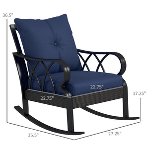 English Elm Outsunny Outdoor Wicker Rocking Chair With Plush Cushions - Stylish Garden & Patio Rocker In Navy Blue W2225P174017-GIGA