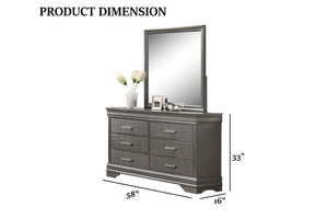 English Elm Modern Six Drawer Dresser with Curved Frame Birch Veneer Gray Finish Bedroom Storage B011P448758