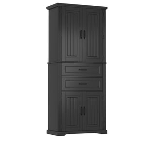 English Elm [video] Floor to Ceiling Matte Storage Cabinet with Drawers Shelves and Adjustable Interior Black N759P407762B