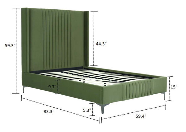 English Elm Promenade Luxurious Moss Green Velvet Full Bed With Stitched Headboard & Easy Assembly Features B365S00047-GIGA