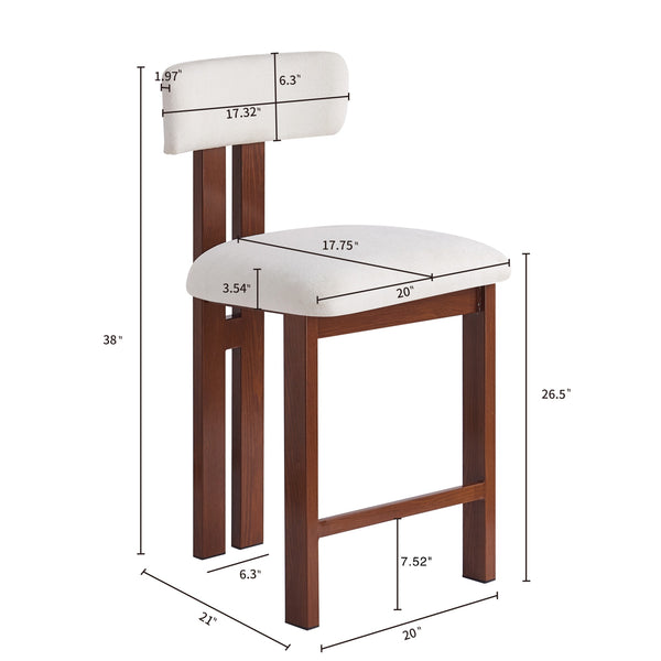 English Elm Christopher Knight Home® - 26.5'' Stylish Round Stools with Low Back - Comfortable Upholstered Seats, Walnut Base, Metal Frame White+Walnut N780P236628W