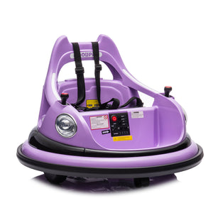 English Elm 12v Kids Ride on Bumper Car with 360 Spin Led Lights Bluetooth and Parental Remote Purple W1578P198507