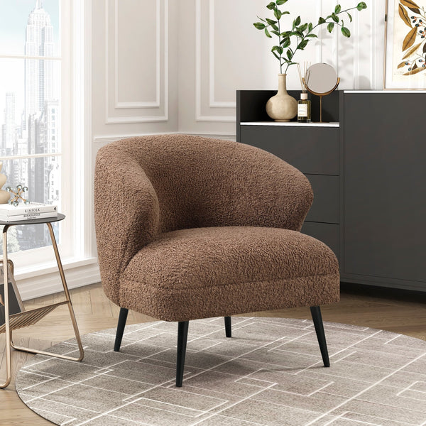 English Elm Luxury Boucle Accent Chair with High-Density Foam, Curved Mid-Century Design, Plush Seat Comfort Brown 26.5 L x 29.5 W x 22 H B011P283278