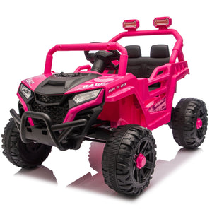 English Elm 12v Kids Electric Utv with 4-wheel Suspension Anti-collision Bar and 2-hour Battery Pink W1578P343328