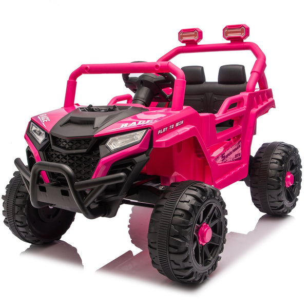 English Elm 12v Kids Electric Utv with 4-wheel Suspension Anti-collision Bar and 2-hour Battery Pink W1578P343328