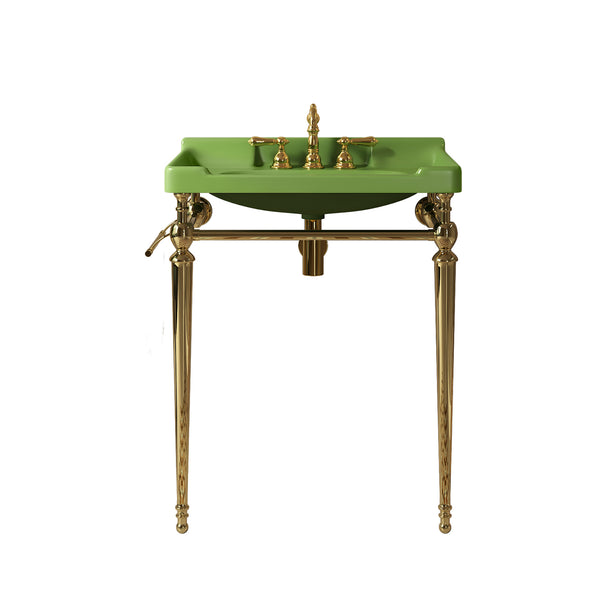 English Elm VICI 28" Bathroom Console Sink with Integrated Ceramic Basin, Overflow, Stainless Support Legs Gold,Green W2615S00330