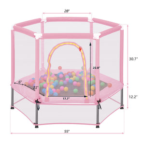 English Elm 55'' Kids Trampoline with Galvanized Steel Frame Foam Padded Enclosure and Ocean Balls Pink MX314556AAH