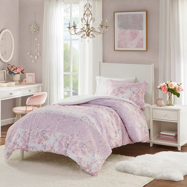 JLA Home Intelligent Design - Floral Vintage Paisley Duvet Cover Set with Antimicrobial OEKO‑TEX Fabric, Button Closure & Ties 90 L x 88 W x 0.13H ID12-2325