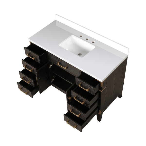 English Elm Brown Oak Single Bath Vanity 48" W X 22" D - Elegant Cultured Marble Top & Ample Storage Solutions B2731P259802