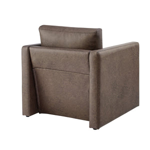 English Elm Tulo Faux Leather Arm Chair in Espresso — Tuxedo Arms, Coil Spring Comfort, Removable Cushions, 24"L B050P390594