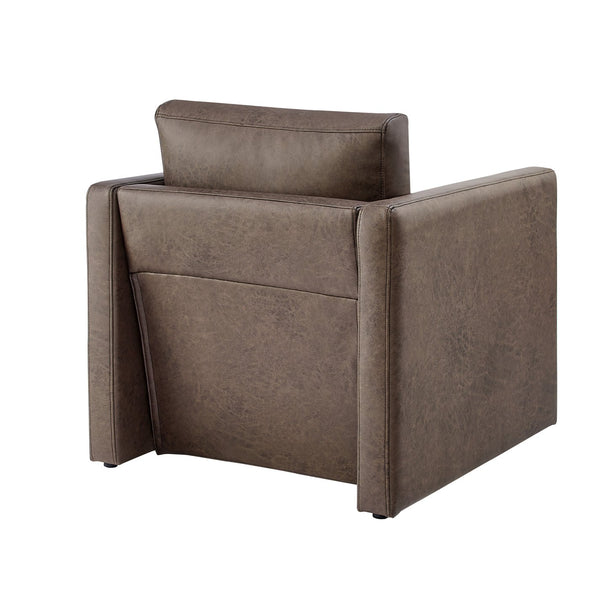 English Elm Tulo Faux Leather Arm Chair in Espresso — Tuxedo Arms, Coil Spring Comfort, Removable Cushions, 24"L B050P390594