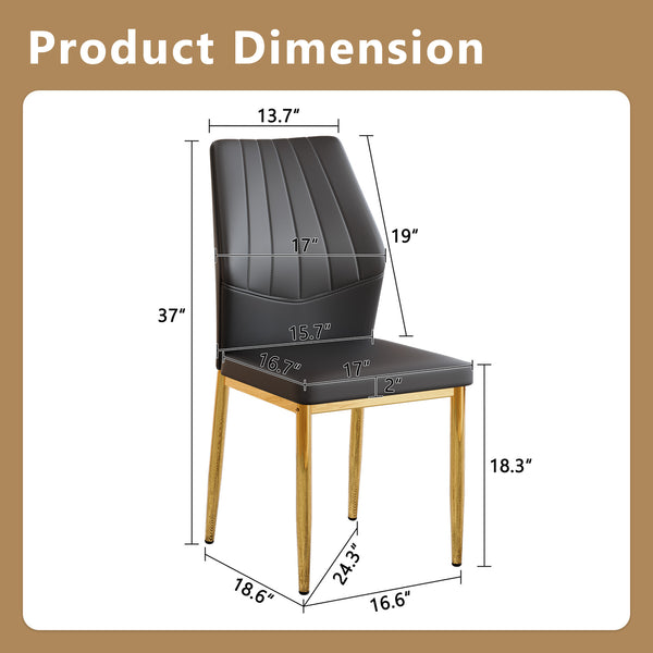 English Elm Set of 4 Brown Shell-Pattern Dining Chairs with Ergonomic Tech Fabric, Sturdy Metal Legs, 37" Black+Gold W1151P359614