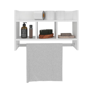 English Elm FM FRANKLIN wall shelf with towel bar, open storage & melamine finish for compact bathrooms, white 25" B128P380219