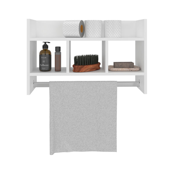 English Elm FM FRANKLIN wall shelf with towel bar, open storage & melamine finish for compact bathrooms, white 25" B128P380219