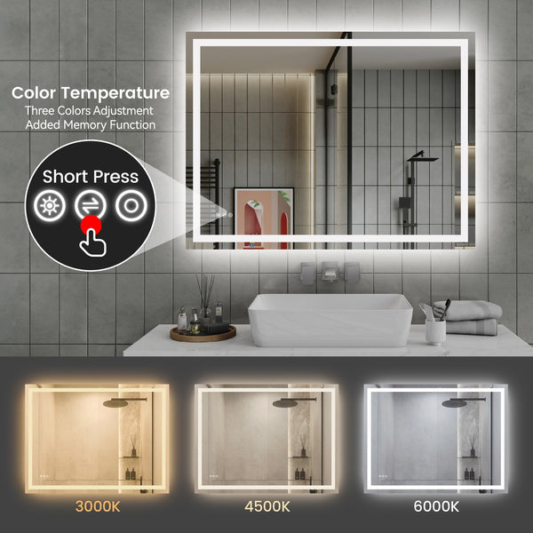 English Elm 48"*36"LED Modern LED Vanity Mirror with Touch Sensor, Dual Front/Back Light, Fog-Free, IP44 Water Resistant, CRI90+ Dimmable Memory T3177P320625