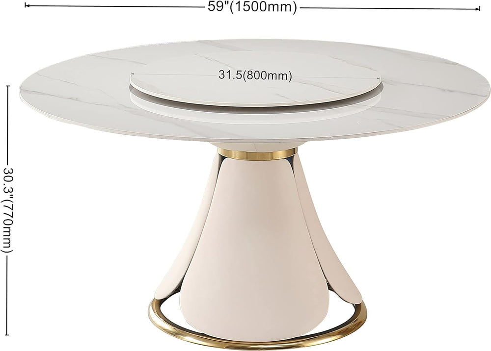 English Elm Round Sintered Stone Dining Set Sculptural Petal Base Six Pu Leather Chairs Modern W509S00183
