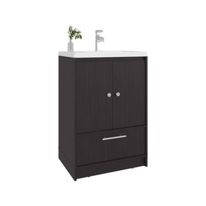 English Elm Bathroom Vanity with Sink Engineered Wood, Single Drawer Storage, Compact Modern Minimalist Design Black 34.25 L x 23.23 W x 13.39 H B097P350324