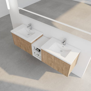 English Elm 72 Inch Wall Mounted Vanity with Resin Sink, Soft-Close Doors, Ample Storage Shelves, Durable Eco Plywood Finish Imitative Oak W999S00188