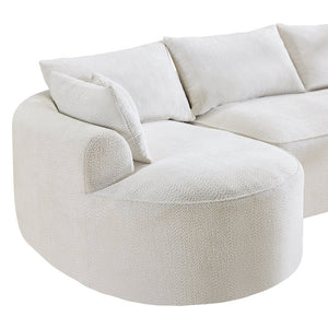 English Elm 124.5-inch Curved Chenille Sectional Sofa with Pillows Deep Seat Living Room Couch White W3612S00026